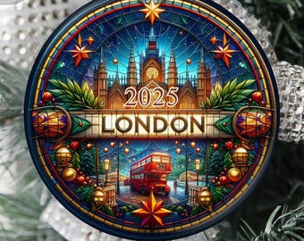 ロンドンのクリスマス陶器製オーナメント：ユニオンジャックバスの記念