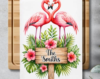 Toalla de cocina personalizada con flamencos rosas, regalo personalizado para anfitrionas.