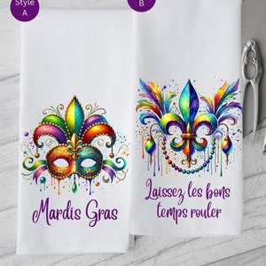 Mardi Gras Kitchen Towel, New Orleans Louisiana Gift Towel, Southern Mardi Gras Dish Towel, Mardi Gras Party,  Single or Set