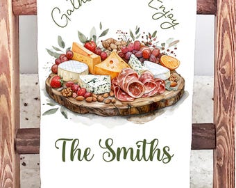 Personalized Charcuterie Kitchen Towel: Custom Cheese Board Gift, Cotton or Microfiber Waffle