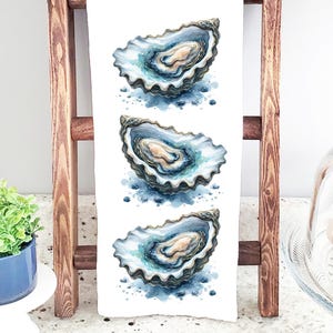 Oysters Kitchen Towel, Oyster Shell Decorative Towel, Beach House Kitchen Dish Towel, Island Decor, Guest Beach House Gift, Lake House Gift