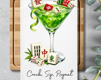 Ręcznik kuchenny Majohng Cocktail: zabawna gra z cytatami, dekoracja ręczna do naczyń kuchennych