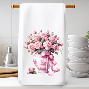 Pink Roses Chinoiserie Fingertip Towel, Floral Guest Bathroom Hand Towel, Luxury Powder Room Towel, Elegant Bathroom Decor, Pink Decor