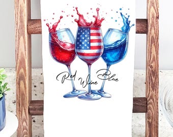 Patriotic Wine Kitchen Towel: 4th July Decor