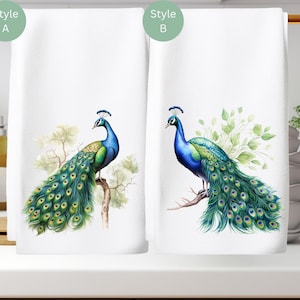 Peacock Velour Fingertip Towel, Nature Lover Guest Bathroom Hand Towel, Bird Lover Powder Room Towel, Bathroom Decor, Friend Gift