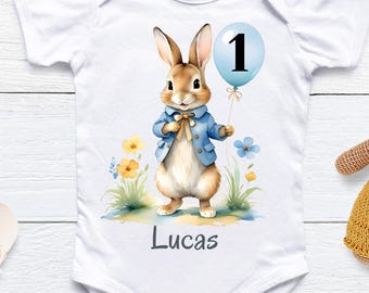 Personalized Peter Rabbit Birthday Shirt, Custom Baby Bodysuit, Onesies® Brand