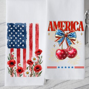 4th of July Kitchen Towels, Patriotic Dish Towel, Americana Home Decor, Red White Blue Decor, American Cherries Tea Towel, Independence Day