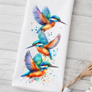 Watercolor Hummingbirds Dish Towel, Color Splash Hummingbird Kitchen Towel, Bird LoverTea Towel, Cotton or Microfiber, Bird Towel Decor