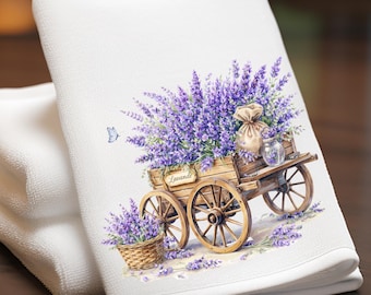 Toalla de mano y dedo con diseño de carro de lavanda: decoración ligera de terciopelo para Pascua.