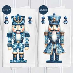 Christmas Nutcracker Chinoiserie Kitchen Towel: Blue Holiday Decor