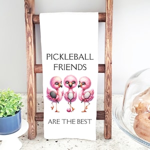 Flamingo Pickleball Friends Dish Towel, Pink Flamingo Pickleball Towels Pickleball Flamingo Kitchen Tea Towel, Cotton or Microfiber