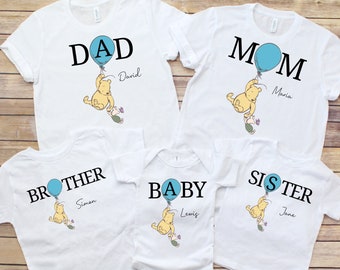 Gepersonaliseerde familie bijpassende shirts, klassieke Poeh moeder, vader, broer, zus en baby shirts, Winnie-the-Pooh aangepaste familie shirts