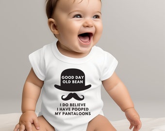Pooped my Pants Funny Baby Onesie© Baby Super Cute British Themed Bowler Hat Creeper, Baby Funny Poop My Pants Shirt, Toddler Funny Shirt