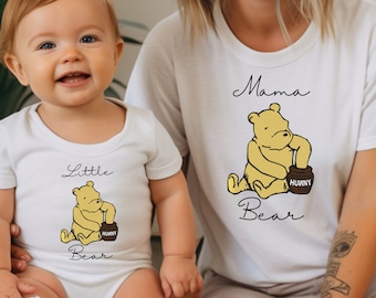 Mommy and Me Matching T Shirt Baby Suit Classic Winnie-the-Pooh Mama Bear Little Bear Shirt, Papa Bear and Bodysuit T Shirt, Onesies® Brand