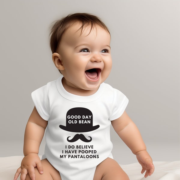 Pooped my Pants Funny Baby Onesie© Baby Super Cute British Themed Bowler Hat Creeper, Baby Funny Poop My Pants Shirt, Toddler Funny Shirt