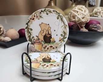 Ceramic Classic Winnie-the-pooh Coasters, MDF Wood or Ceramic Options, Cork Backed