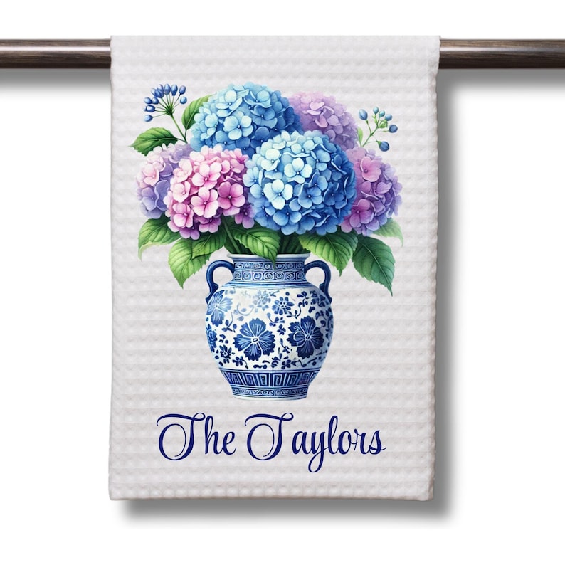 TwinklingWares Ginger Jar Hydrangea Kitchen Towel - Thumbnail 4