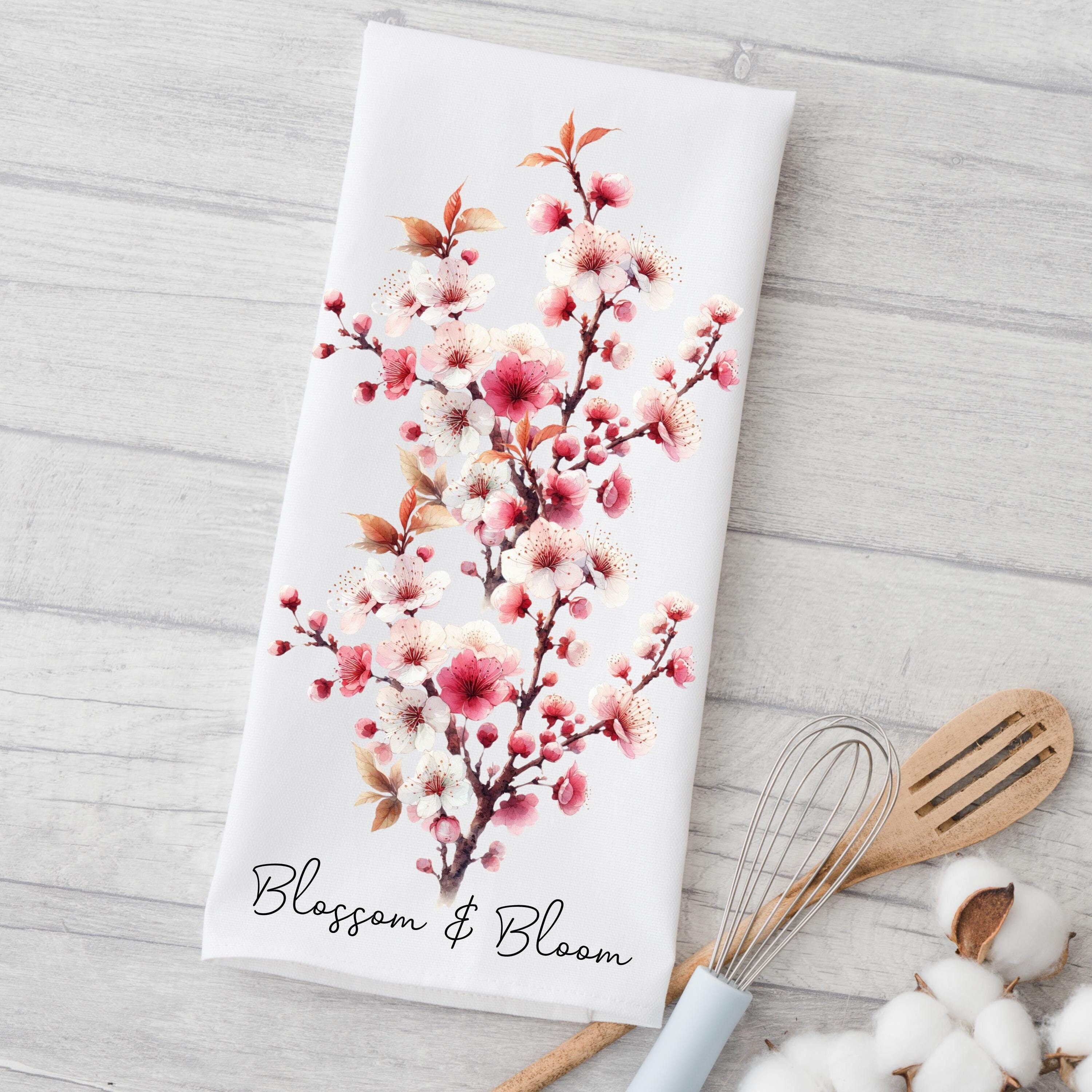 Japanese Cherry Blossom Kitchen Towel, Blossom and Bloom Dish Towel, Floral Tea Towel, Floral Guest or Bathroom Towel, Farmhouse Decor