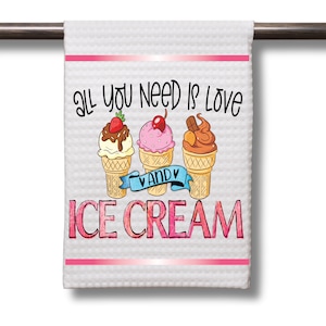 Love and Ice Cream Geschirrtuch - Love and Ice Cream Geschirrtuch, Geschirrtuch aus Mikrofaser oder Baumwolle