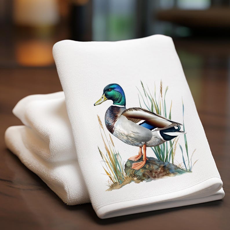 TwinklingWares Mallard Duck Velour Hand Towel