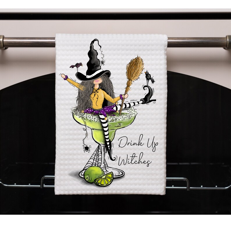Funny Halloween Watercolor Witches Kitchen Towel, Cocktail Witch ...