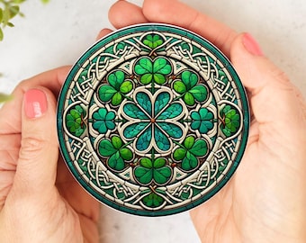 Ceramic Celtic Shamrock Coasters: Irish St. Patrick's Day Decor, MDF Wood or Ceramic Options