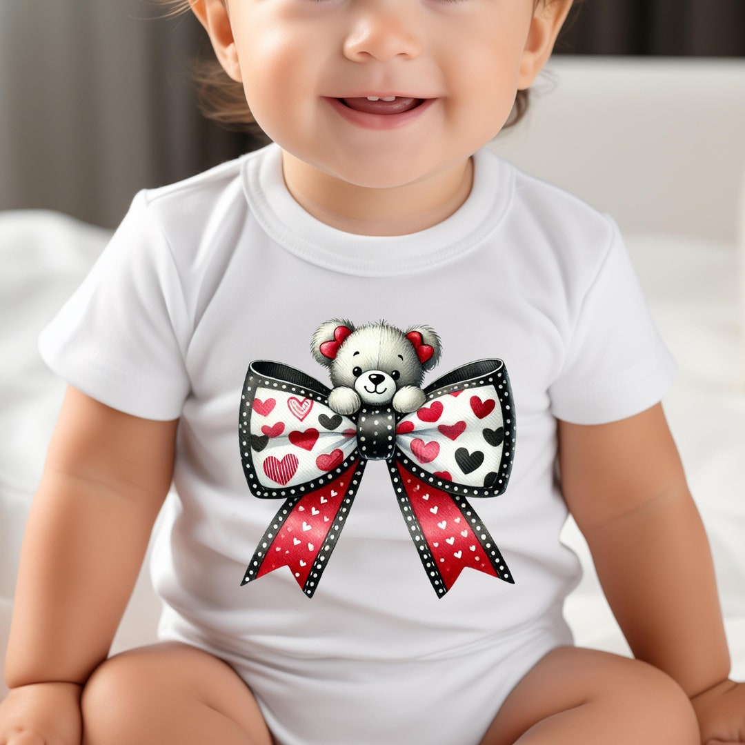 Heart Bow Teddy Toddler Shirt, Valentine Hearts Baby Suit, Teddy Love ...