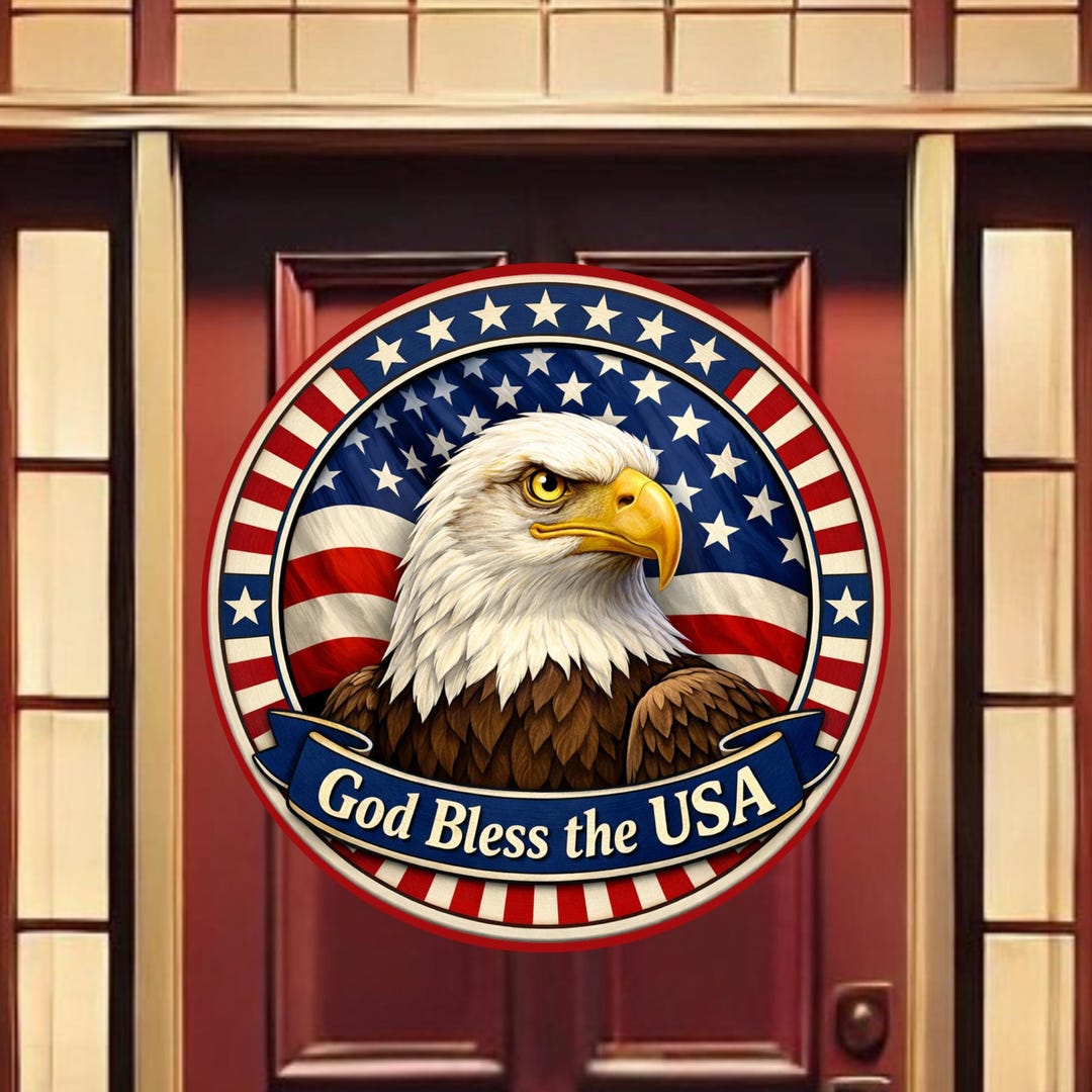 Patriotic Eagle Metal Wreath Sign, American Flag Door Decor - Etsy
