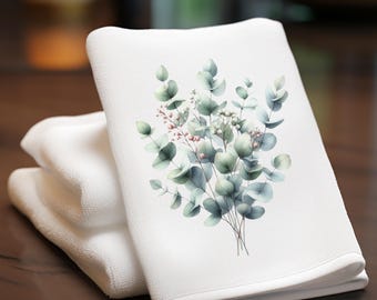 Eucalyptus Hand Fingertip Towel: Botanical Green Leaves, Luxury Velour Fingertip Decor