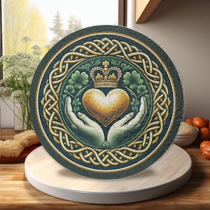 Claddagh Irish Cutting Board, Ireland Celtic Round Tempered Glass , Charcuterie Board, Hostess Housewarming, Irish Chopping Board, Gift