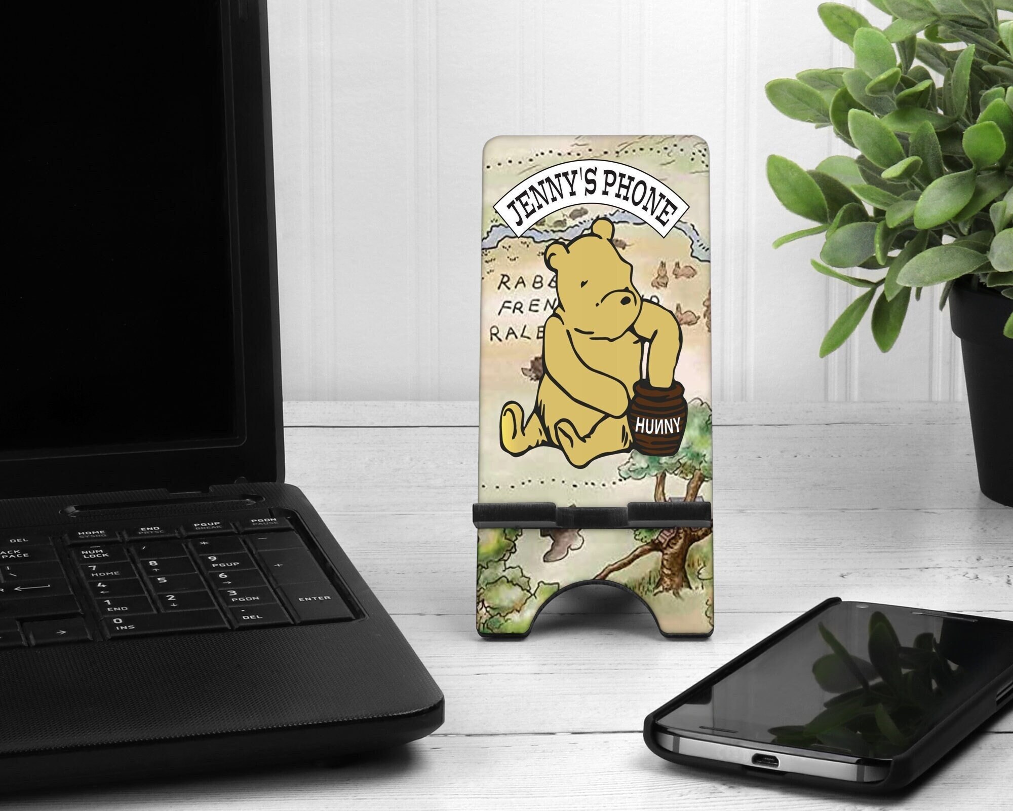 Personalized Winnie-the-pooh Phone Stand: Custom Name MDF Cell