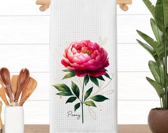 Cukemip Pink Floral Kitchen Towels Set Of 2 – 16x24 Inches, Peony & Rose Design, Absorbent Cotton Dish Towels