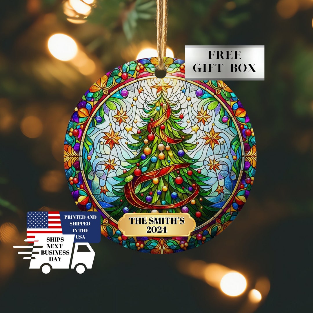 Personalized Faux Stained Glass Christmas Ornament: Gloss Ceramic, Free ...