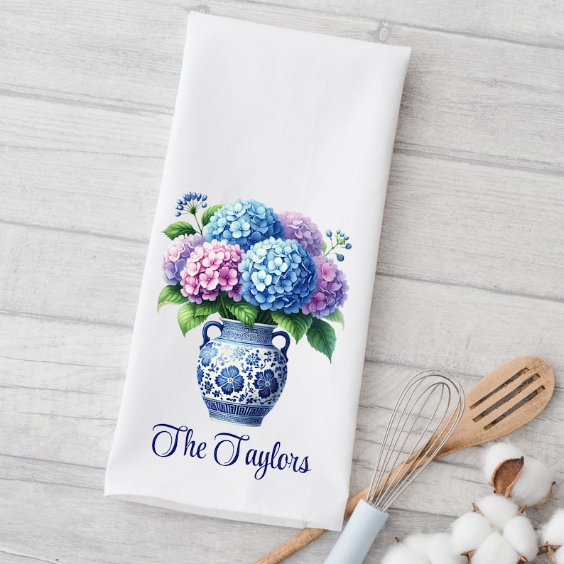 TwinklingWares Ginger Jar Hydrangea Kitchen Towel - Thumbnail 5