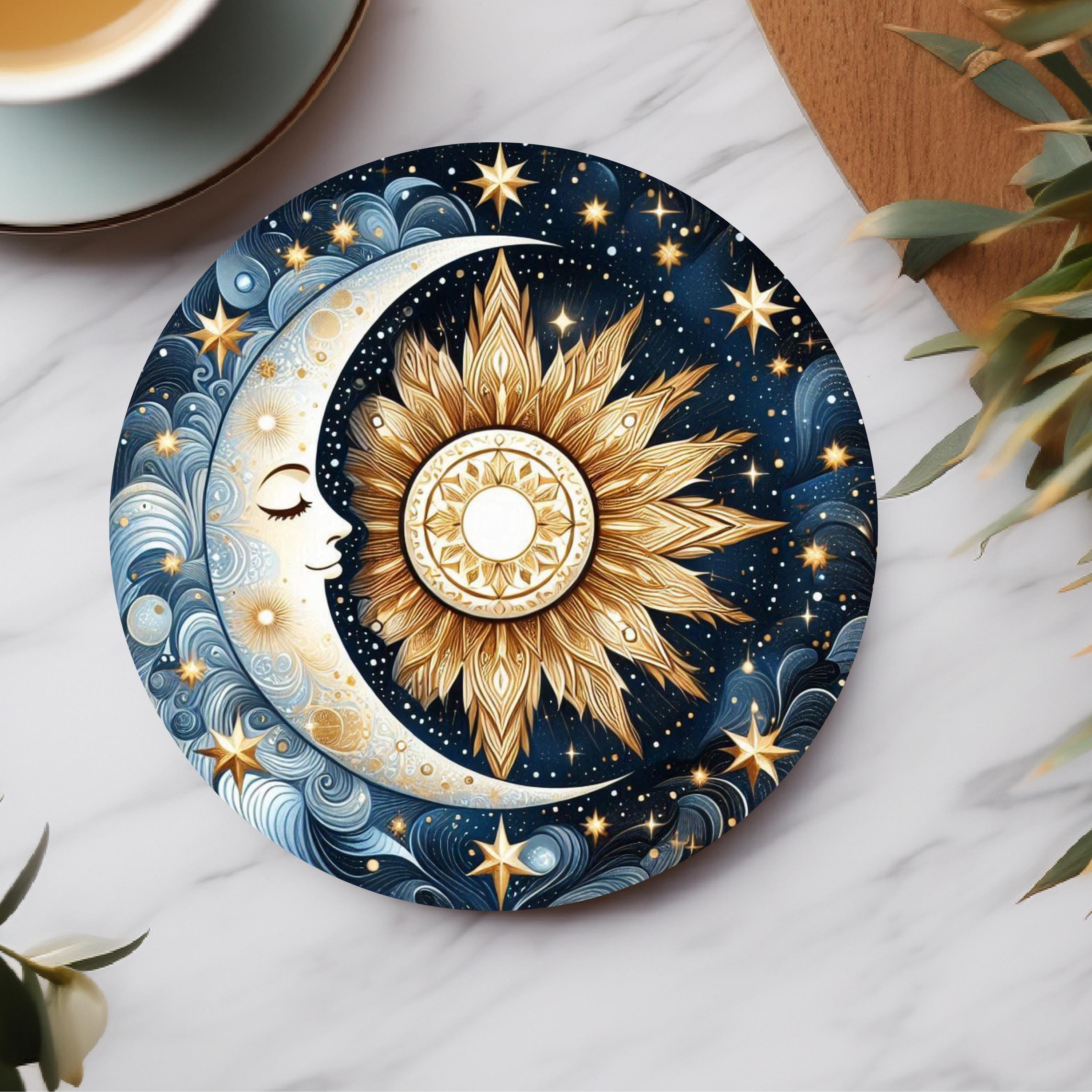 Moon Rug Coaster Ceramic Sun Moon and Stars Coasters: Celestial Decor, MDF Wood or ...