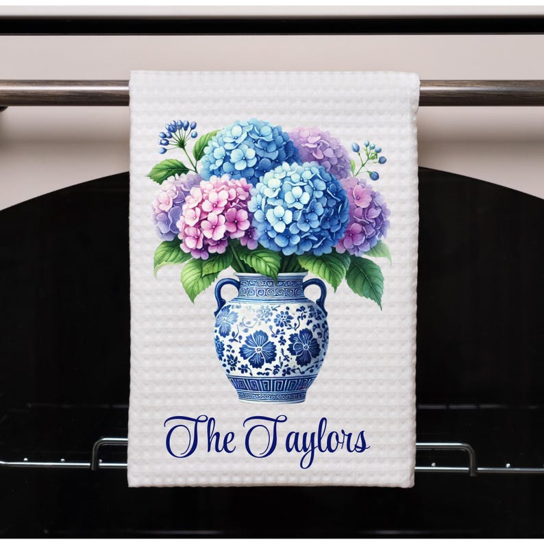 TwinklingWares Ginger Jar Hydrangea Kitchen Towel - Thumbnail 3