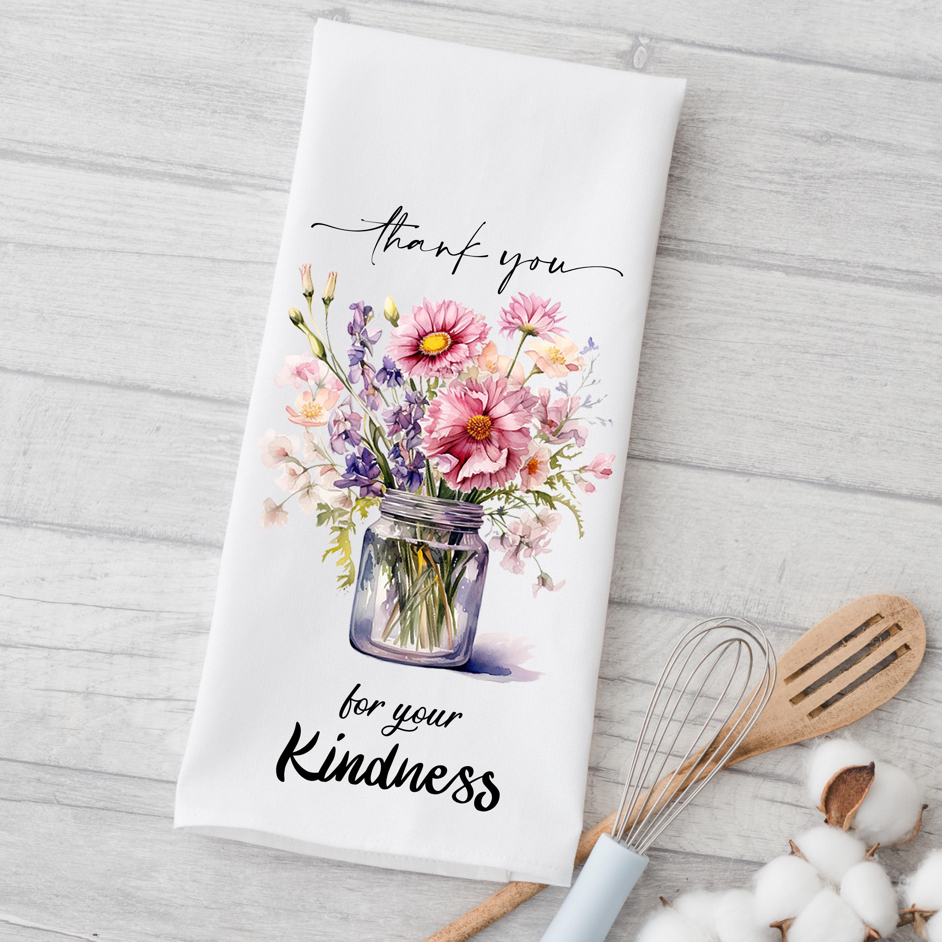 Custom Floral Thank You Tea Towel: Personalized Message Gift - Etsy