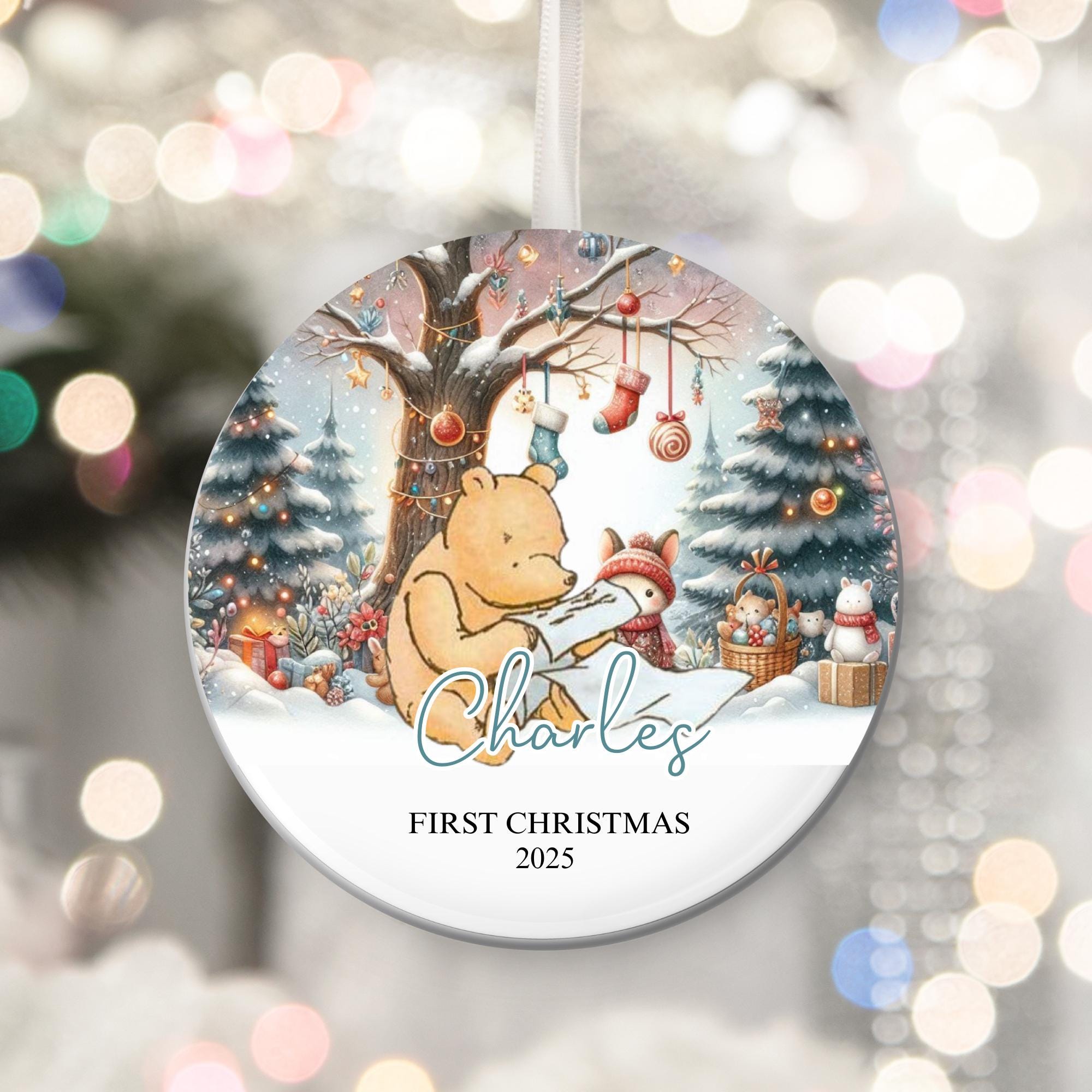 パーソナライズされたクラシックなプーさんの初めてのクリスマス