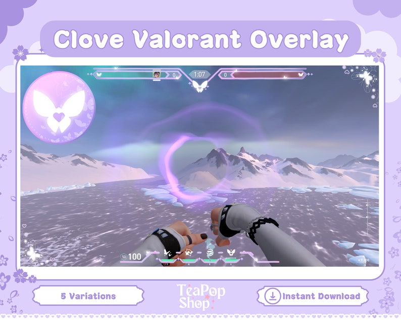 Clove Purple Butterfly Valorant Overlay HUD Customizable Valorant Clove Stream Overlay for Twitch OBS or YouTube Valorant Emotes image 1