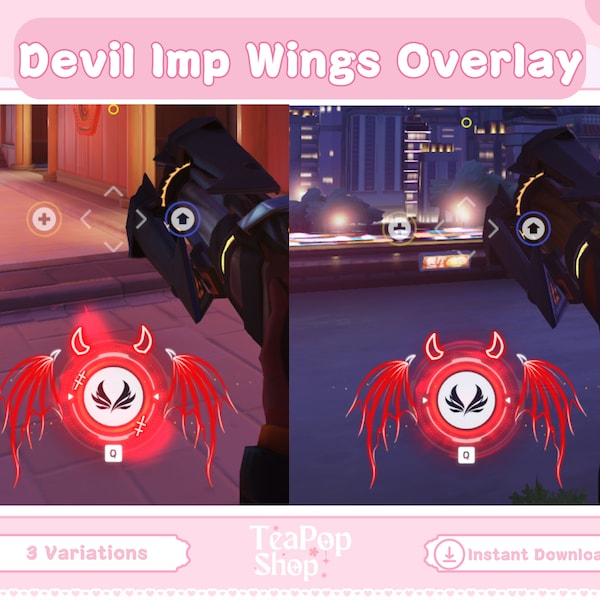 Red Imp Devil Mercy Wings Overwatch Overlay Customizable Twitch Overlay | Red | Kawaii Twitch Overlay Package| Stream Screens | Cute
