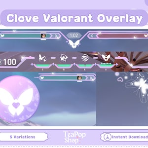 Clove Purple Butterfly Valorant Overlay | HUD Customizable | Valorant Clove | Stream Overlay for Twitch OBS or YouTube | Valorant Emotes