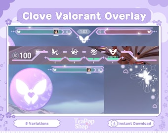 Superposition de papillons violets clou de girofle | HUD personnalisable | clou de girofle Valorant | Superposition de flux pour Twitch OBS ou YouTube | Émoticônes valeureux