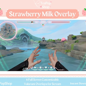 Strawberry Milk Pink Valorant Overlay | HUD Customizable | Strawberry Stream | Pink Stream Overlay for Twitch OBS YouTube | Valorant Emotes