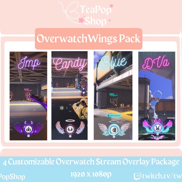 4 Colour Angel/Imp Wings Halo Overwatch Overlay Customizable Twitch Overlay **Package** | Kawaii Twitch Overlay Package| Stream Screens