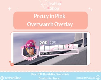 Superposition Overwatch HUD de l’utilisateur de la barre de santé rose pastel | Superposition Twitch personnalisable | Rose | Superposition de miséricorde Twitch | Écrans de flux | Kawaii mignon