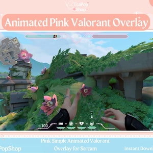 Pink Animated Valorant Overlay | HUD Customizable | Cute Stream | Pink Aniamted Stream Overlay for Twitch OBS or YouTube | Valorant Emotes