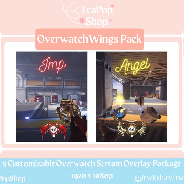 2 Colour Angel/Imp Wings Halo Overwatch Overlay Customizable Twitch Overlay **Package** | Kawaii Twitch Overlay Package| Stream Screens