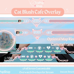 Cat Blush Cafe Pink Valorant Overlay | HUD Customizable | Cat Stream | Pink Neon Stream Overlay Twitch OBS or YouTube | Valorant Emotes