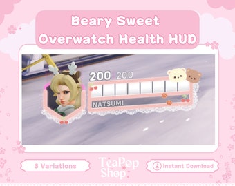 Beary Sweet Overwatch Overlay | Health Bar User HUD Overlay | Coquette Overlay | Mercy Twitch Overlay | Overwatch 2 | Overwatch Emotes OW2