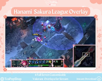 Superposition de jeu rose Hanami Sakura League of Legends pour le streaming | Superposition de fleurs de cerisier Twitch | Ligue | Superposition rose pourpre | Lux Kai'sa